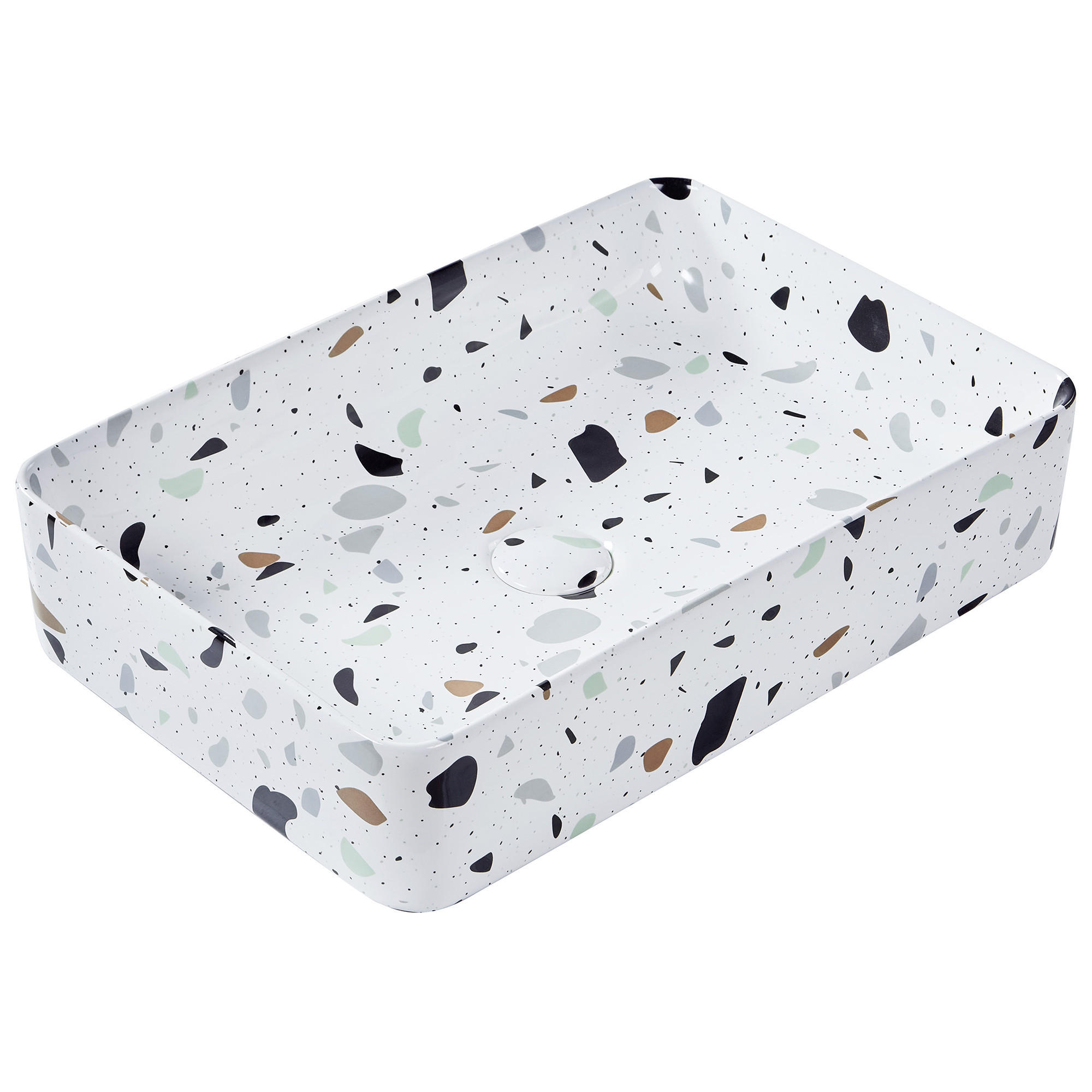 Beliani UMYVADLO NA DESKU Terrazzo Bílé 61/35 cm Keramika Nules