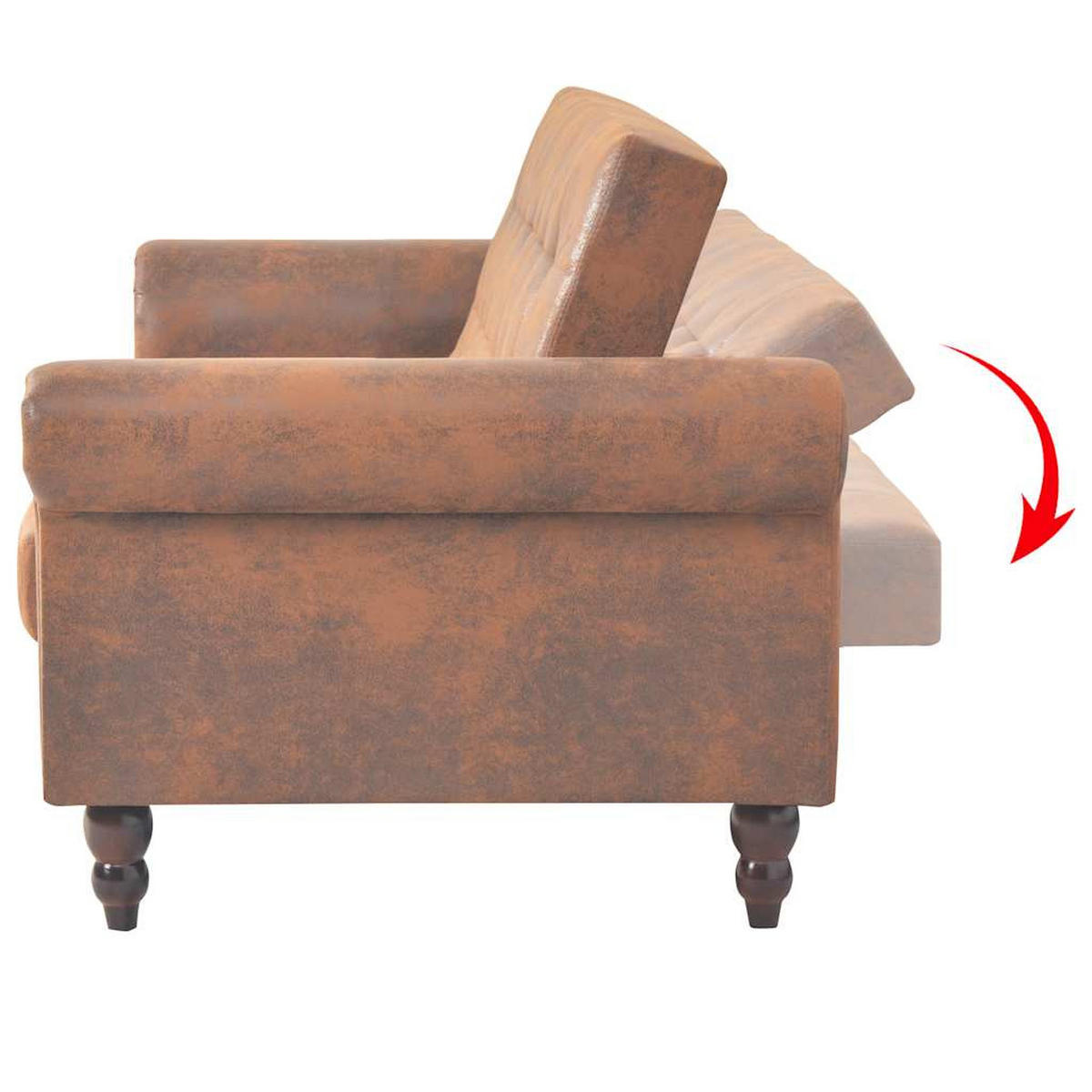 2-SITZER Schlafsofa Mit Armlehnen Künstliches Wildleder Braun - Braun, Leder (82/196/85cm) - vidaXL