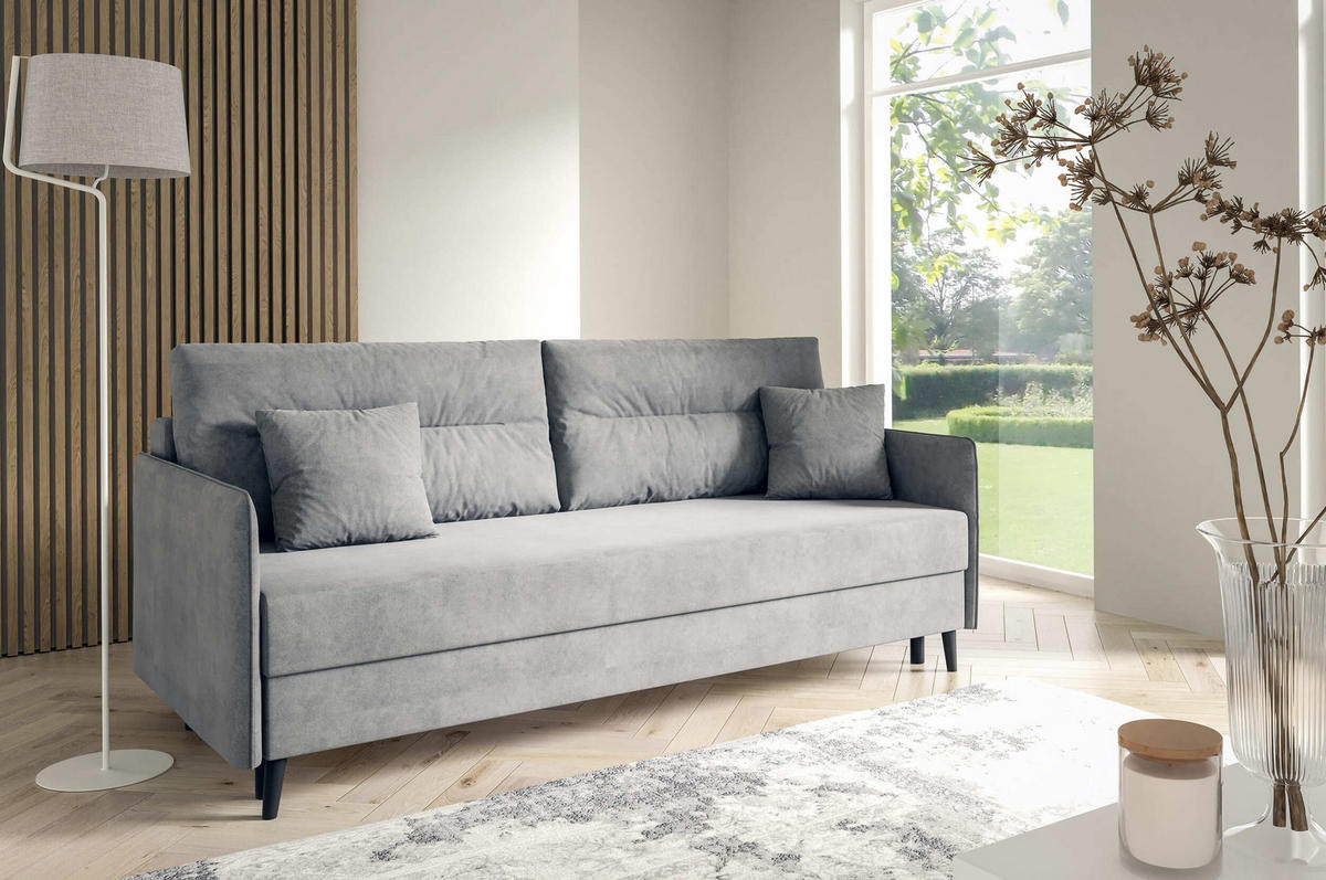 SCHLAFSOFA - Sofa Marla - Hellgaru (Zetta 302) - Hellgrau, Holz (208/96/98cm) - Möblo