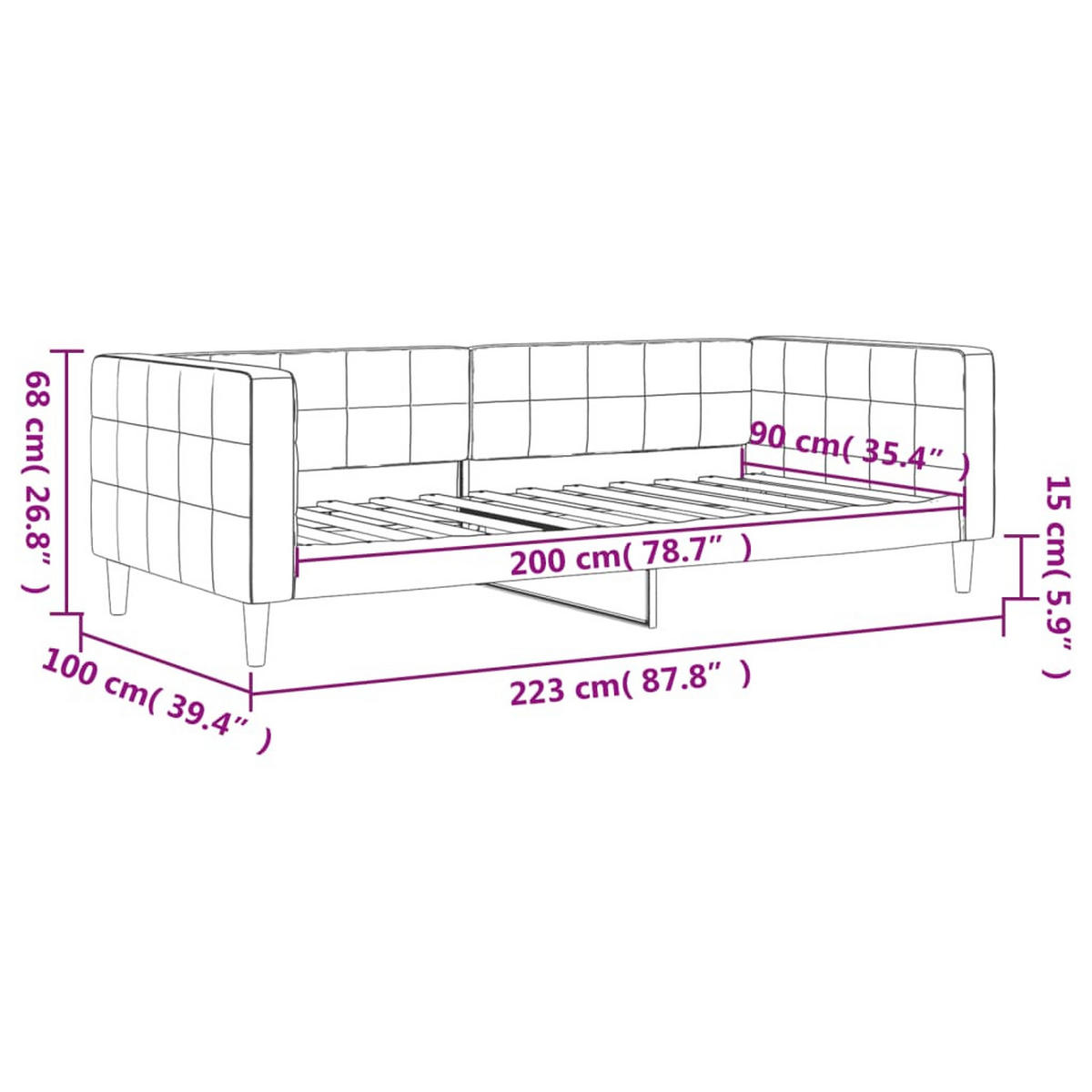 TAGESBETT Rosa 90/200 Cm Samt - Rosa, Textil (90/200cm) - vidaXL
