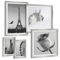 BILDER SET 5er Set - 50x50 cm & 20x30 cm & 40x60 cm Silberner Rahmen - Abstrakte warme Muster - Silberfarben, Kunststoff (40/60cm) - TULUP