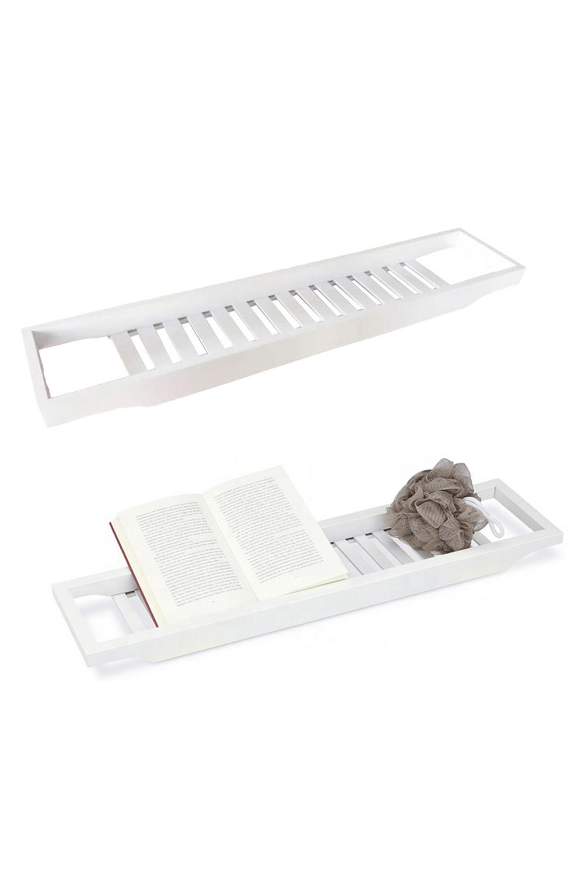 BADEWANNENABLAGE aus Bambus in Weiß Keine Montage erforderlich Ergonomisches Design 70 x 14,6 x 4,5 cm - Weiß, Holz (70/4.6/14.6cm) - Livingandhome