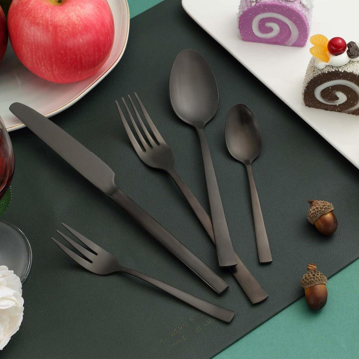 BESTECKSET für 6 Personen 30-teilig Edelstahl Mattschwarz - Schwarz, Metall