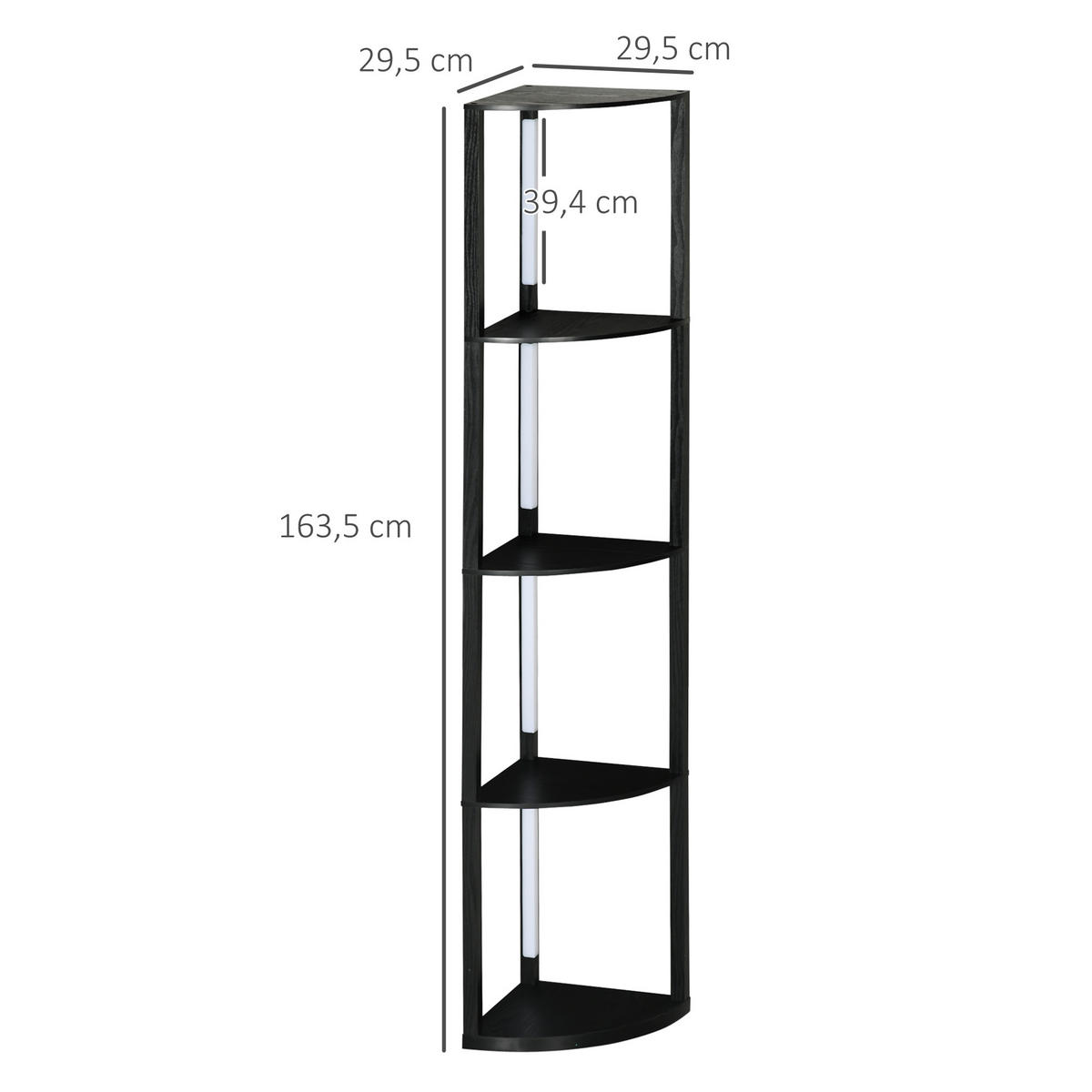 STEHLAMPE, LED 24 W Stehleuchte mit 4 Ablagen, E27 Sockel, für Wohnzimmer - Schwarz, Holzwerkstoff (41/29.5/163.5cm) - HOMCOM
