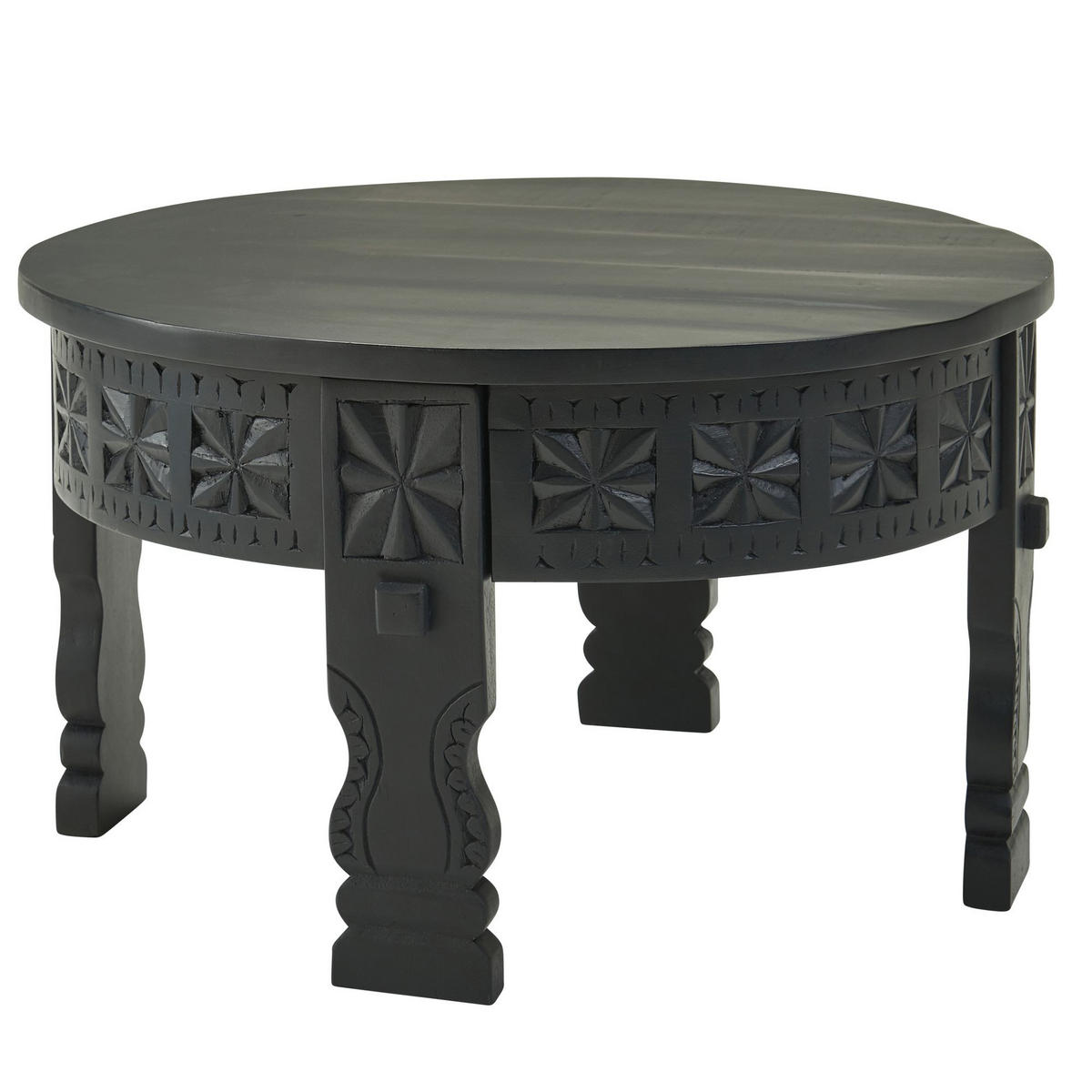 COUCHTISCH rund MICHA Mango Sofatisch - Schwarz, Holz (60/60/36cm) - tinkaro