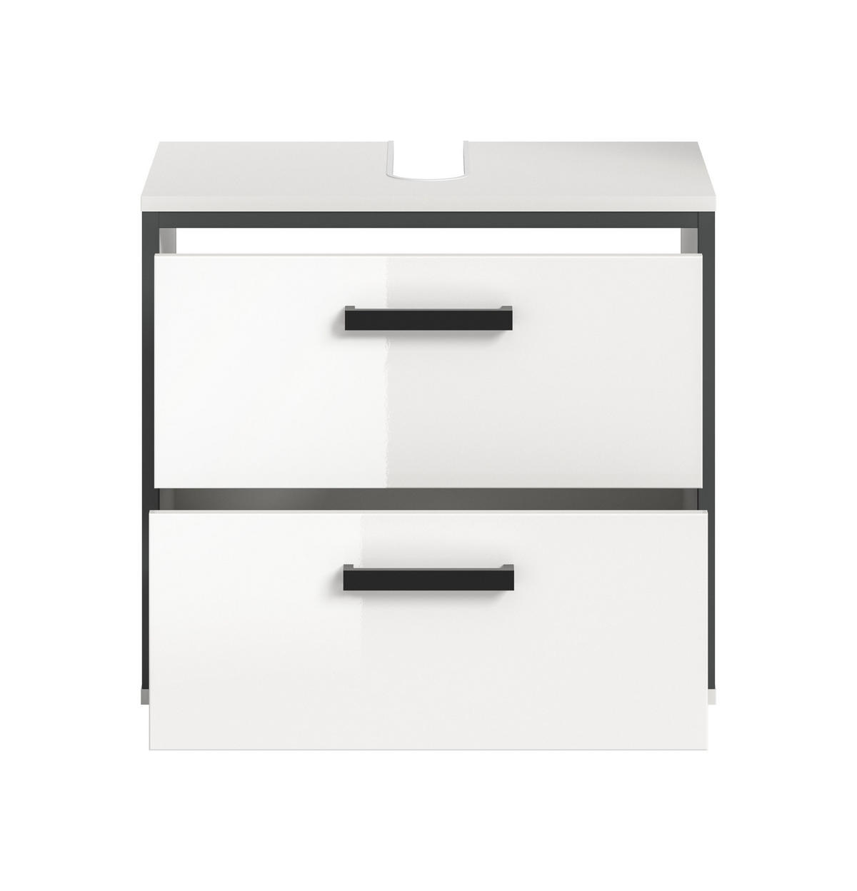 WASCHBECKENUNTERSCHRANK KOJAK (B/H/T: ca. 60/55/37 cm) in weiß/weiß hochglanz - Weiß, Holzwerkstoff (60/55/37cm)