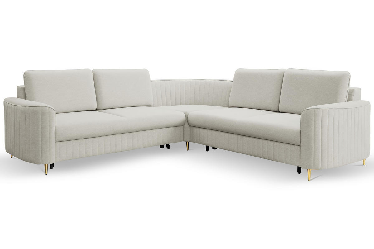 ECKSOFA LAREN, modernes Schlafsofa mit Stauraum, Plastikfüße, L-förmig, lose Rückenkissen freistehend, RECHTS 252x251x85 cm Silver-coloured - Silberfarben, Holz/Textil (252/251cm) - DomoHome