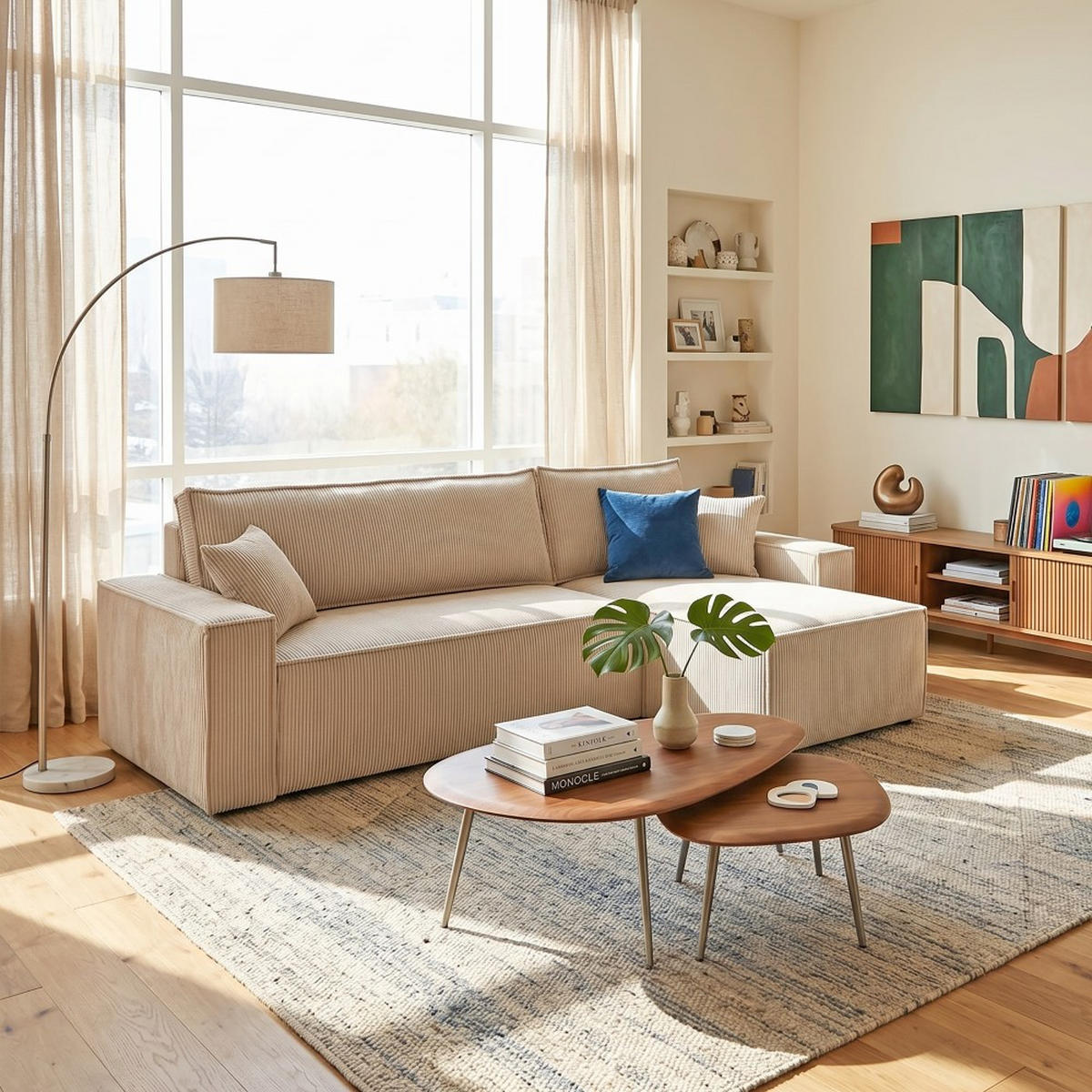 ECKSOFA mit Schlaffunktion/ ELISE, 4 Plätze - Beige - Beige, Textil (144/248cm) - Weber Industries