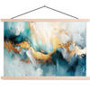 POSTER Abstrakt - Kunst - Gold - Blau 90x60 cm - Petrol, Textil (90/60/0.15cm) - MuchoWow