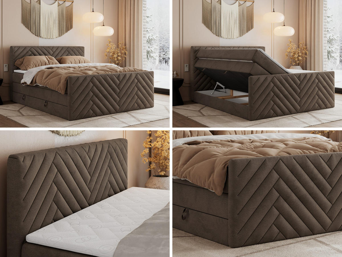 BOXSPRINGBETT PARIS KING DUO - 120/200 - Braun Velvet - H3 - Braun, Holz/Textil (120/200cm) - MKS