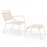 RELAXSESSEL MIT HOCKER, Elfenbeinfarbe - Beige, Metall (64/72/60cm) - Oviala