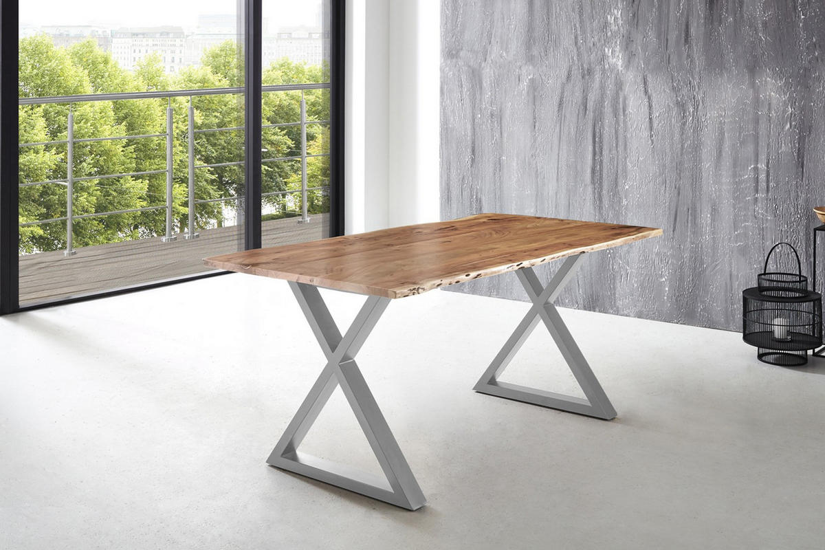 ESSTISCH LUBIN - Beige/Silberfarben, Holz/Metall (100/200/77cm) - SAM