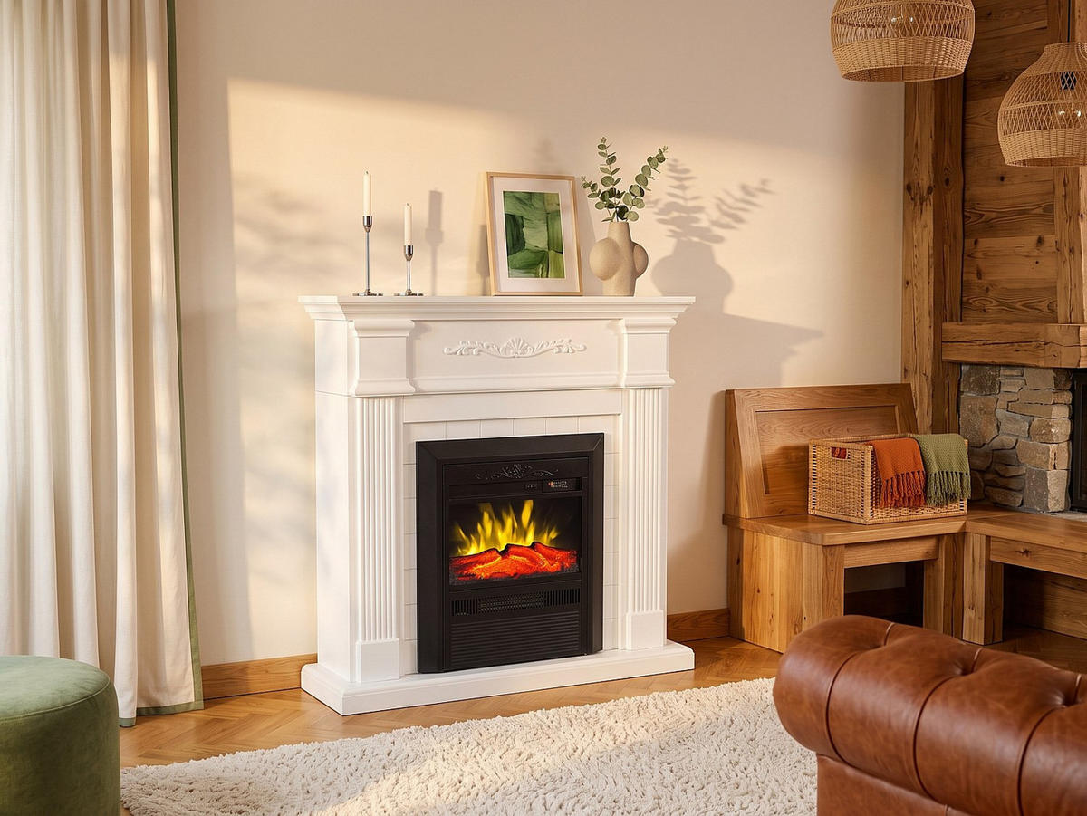 KAMIN - 98 x 26 - glas - weiß Otemanu - Weiß, Glas (98/100.8/26cm) - Vente-Unique