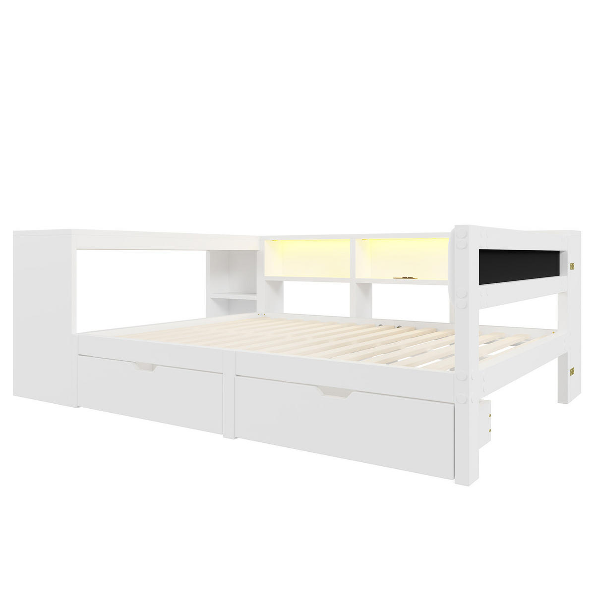 KREVET 140/200 cm sa spremištem, ladicama, USB priključkom i LED osvjetljenjem, Bijela - bijela, drvni materijal (140/200cm) - Redom