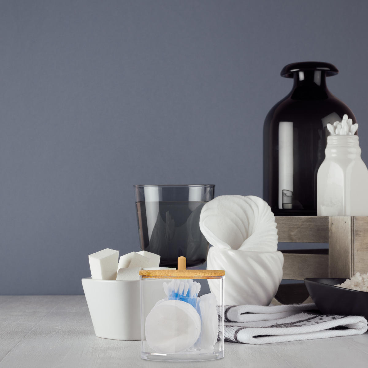 WATTESTÄBCHEN-BEHÄLTER - Multicolor, Holz/Kunststoff (10/11/10cm) - Relaxdays