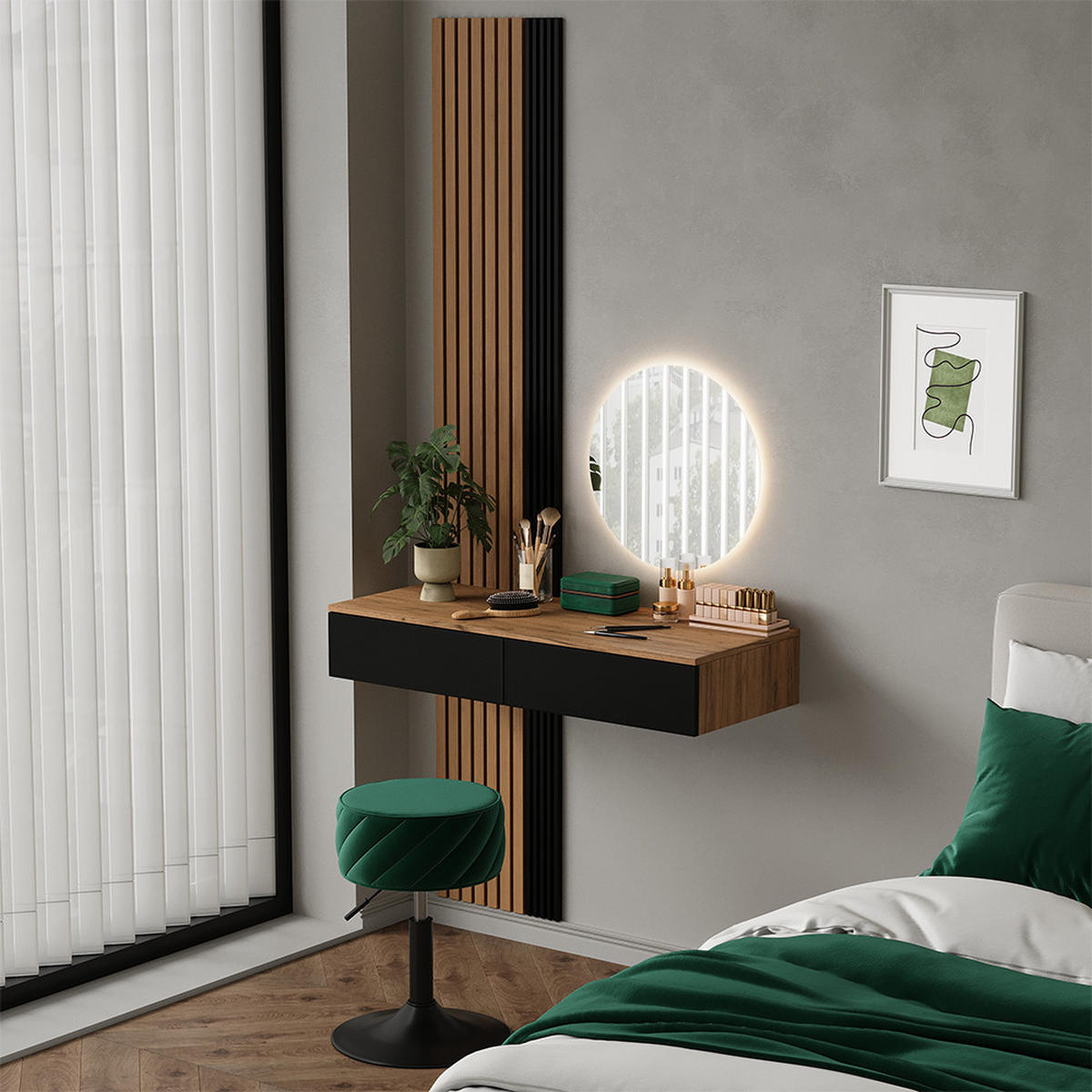 TOALETNÝ STOLÍK Melina Dub/čierna - farba duba, kompozitné drevo (100/205/40cm) - Vicco