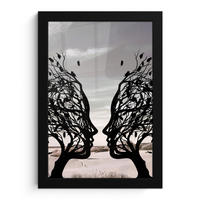 GERAHMTES BILD Strand - Meer - Menschen - Baum - Moderne Kunst 20x30 cm - Hellgrau, Papier (20/30cm) - MuchoWow