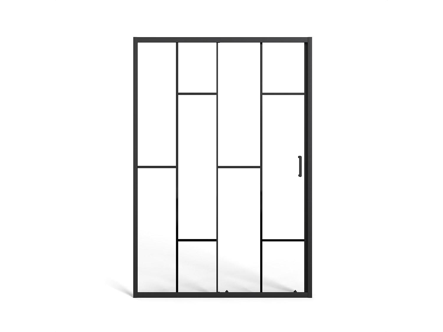 DUSCHTÜR Schiebetür - Metall matt Schwarz - Verrière-Style - Glas antikalk - 120 x 195 cm - SONIKRA - Schwarz, Metall (120/195cm) - Vente-Unique