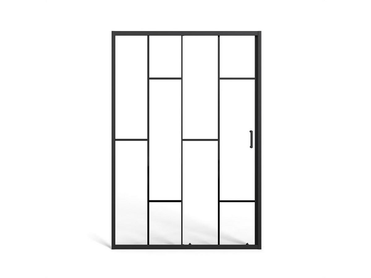 DUSCHTÜR Schiebetür - Metall matt Schwarz - Verrière-Style - Glas antikalk - 120 x 195 cm - SONIKRA - Schwarz, Metall (120/195cm) - Vente-Unique