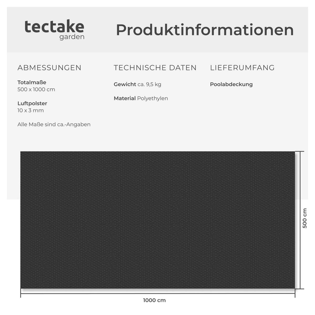 POOL-SOLARFOLIE , 500 x 1000 cm, schwarz - Schwarz, Kunststoff (1000/500cm) - tectake