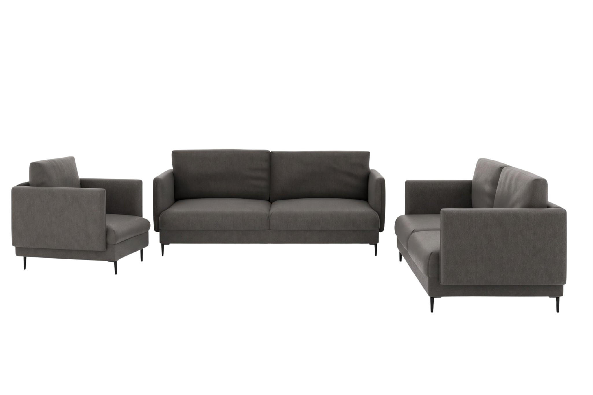 SOFASET Helmer 3-2-1 In Stoff Vibe - Anthrazit, Holzwerkstoff/Textil (226/95/95cm) - Fun Möbel