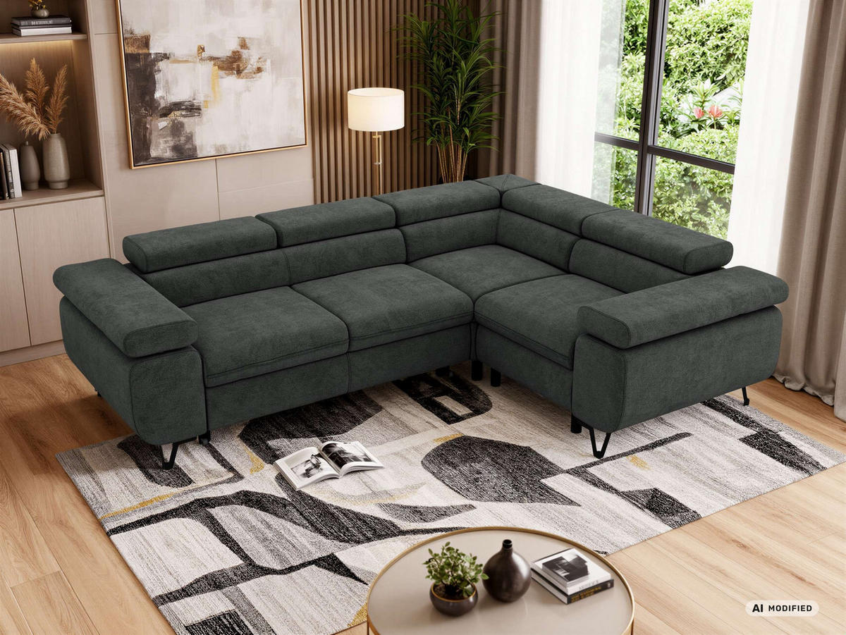 ECKSOFA FALCO L - Dunkelgrau Stukture - Rechts Seite - Dunkelgrau/Schwarz, Textil/Metall (268/197cm) - MKS