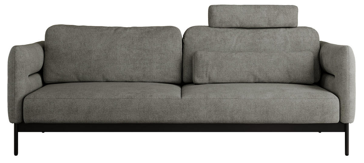 SOFA SALENTO Grau Struktur - Schwarz/Grau, Textil/Metall (221/82/101cm) - MKS