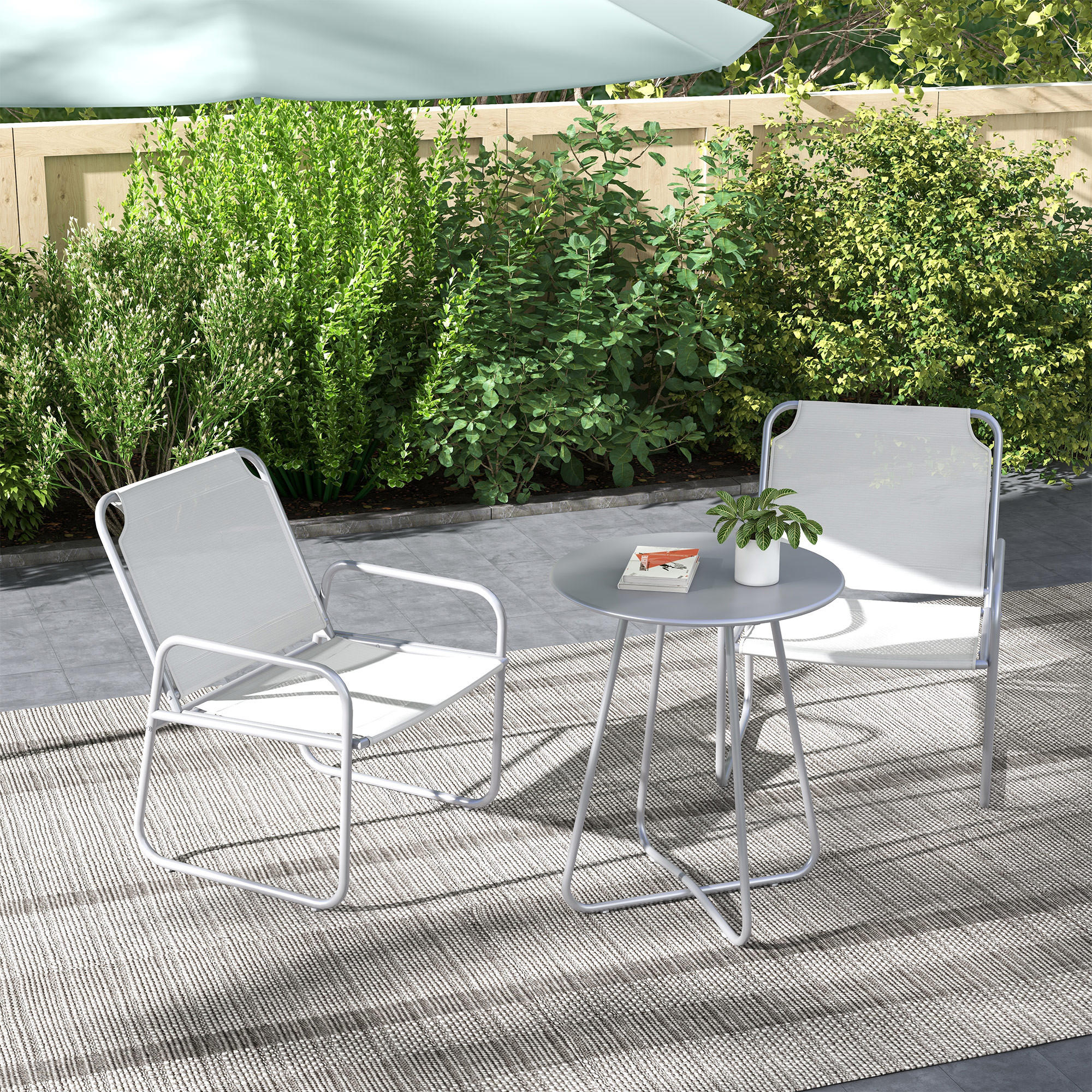 BISTRO-SET, Stahl, Mesh, Grau - Grau, Metall - Outsunny