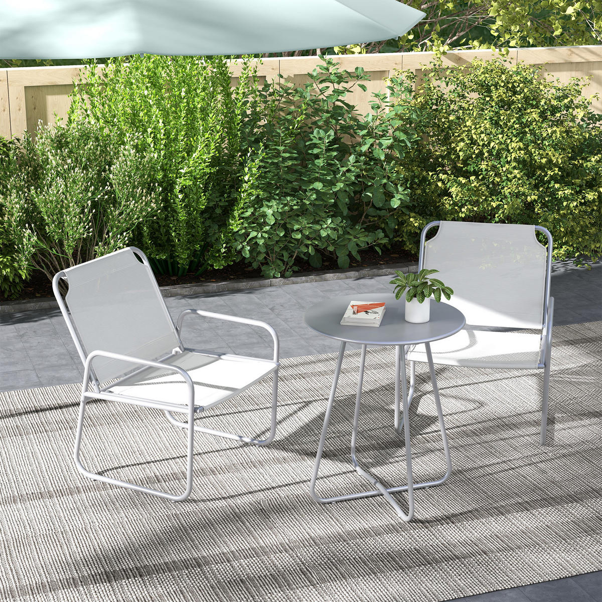 BISTRO-SET, Stahl, Mesh, Grau - Grau, Metall - Outsunny