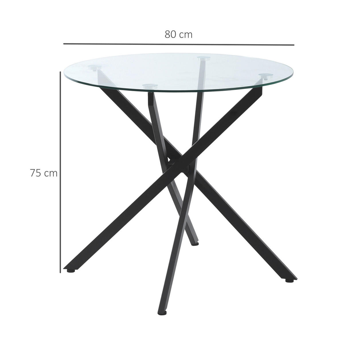 COUCHTISCH 80/80/75 cm aus Glas und Stahl in Schwarz–rund und modern - Schwarz, Metall (80/80/75cm) - Flora Grace