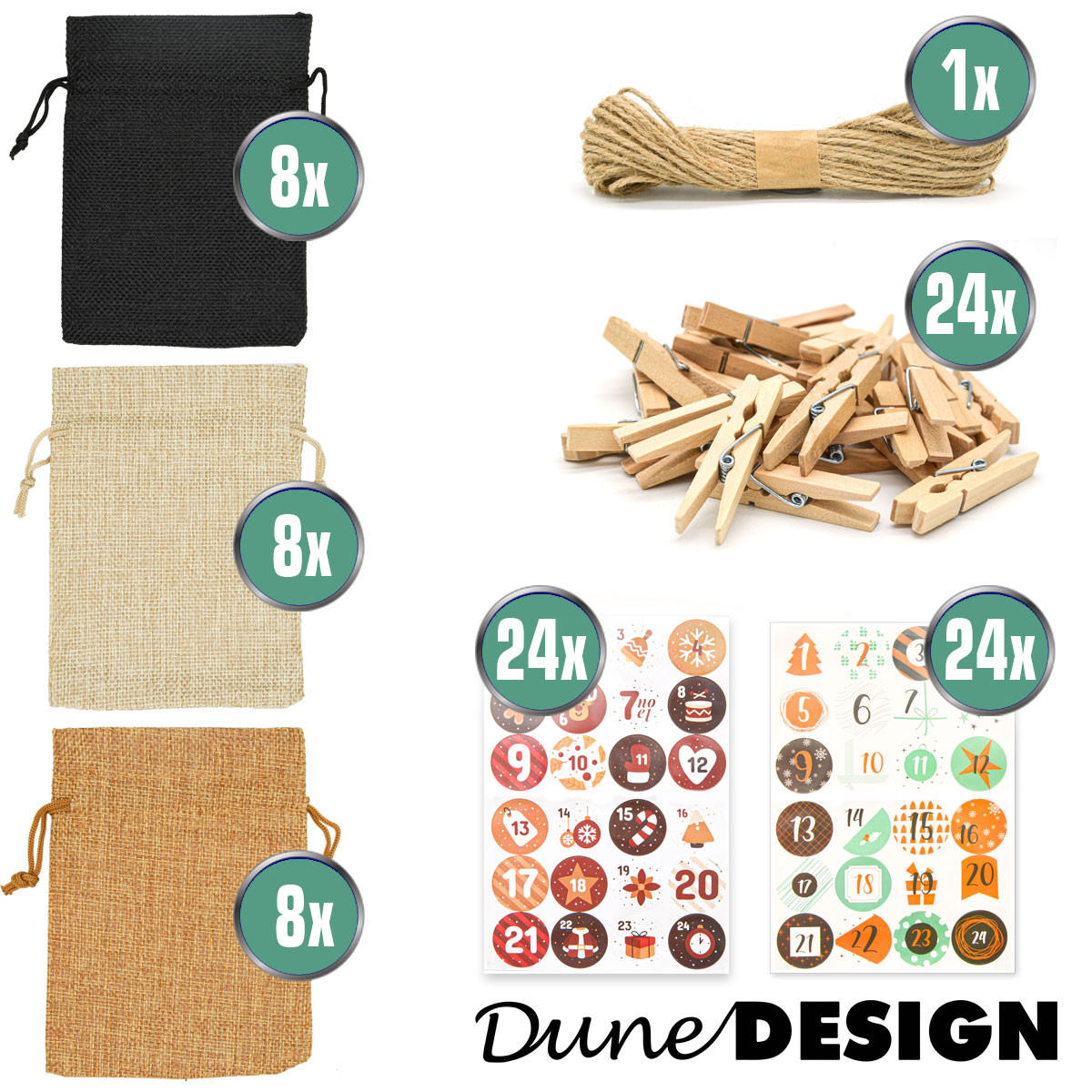 ADVENTSKALENDER zum Selbstbefüllen, 24 Geschenk-Säckchen Braun - Braun, Kunststoff (9.5/3/13cm) - Dunedesign