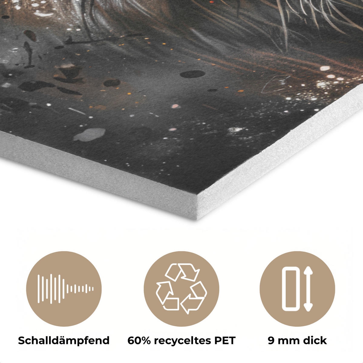 AKUSTIKBILD Tiger - Tiere - Porträt - Luxus - Schwarz Akustikpaneele 90x60 cm - Braun, Kunststoff (90/60/0.9cm) - MuchoWow