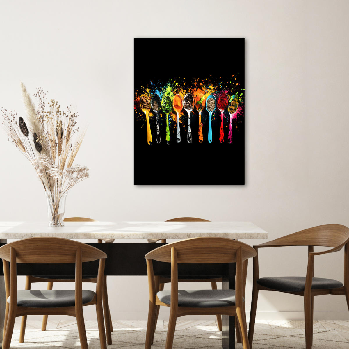 LEINWANDBILD Löffel - Gewürze - Modern - Graffiti - Farbe - Farbenfroh 60x80 cm - Multicolor, Textil (60/80cm) - MuchoWow