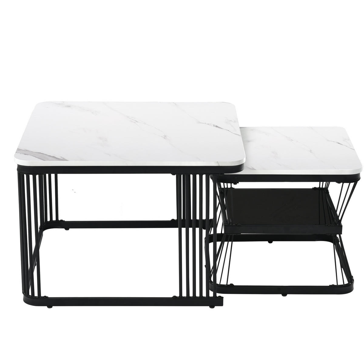 COUCHTISCH-SET 65/65/45 und 45/45/39,5 cm aus MDF mit Marmoroptik, 2-teilig und platzsparend, Weiß/Schwarz - Weiß, Holzwerkstoff (65/65/45cm) - Redom