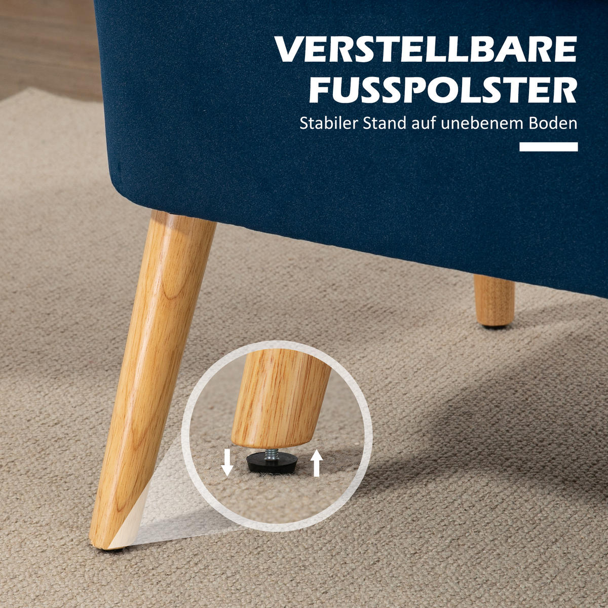 2-SITZER Sofa Zweisitzer, Loveseat mit Leinenoptik, Doppelsofa mit Holzbeine - Blau/Naturfarben, Holz/Textil (56.5/77/117cm) - HOMCOM