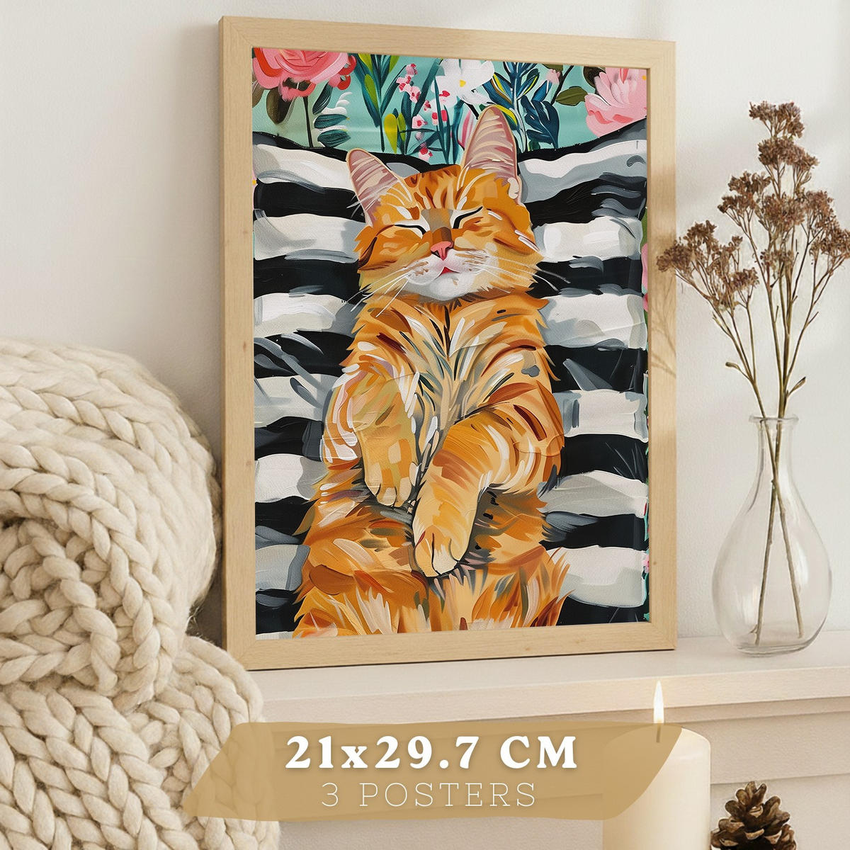 PLAKAT Sada 3 Funny Cats A3 bez rámu - čirá, papír (29.7/1/42cm) - Nacnic