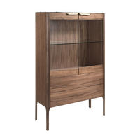 HIGHBOARD Hohe Anrichte aus Nussbaumholz mit Glasplatte aus Marmorimitation und Innenbeleuchtung 99/40/161 cm - Transparent/Walnussfarben, Holz (99/161/40cm) - ANGEL CERDA