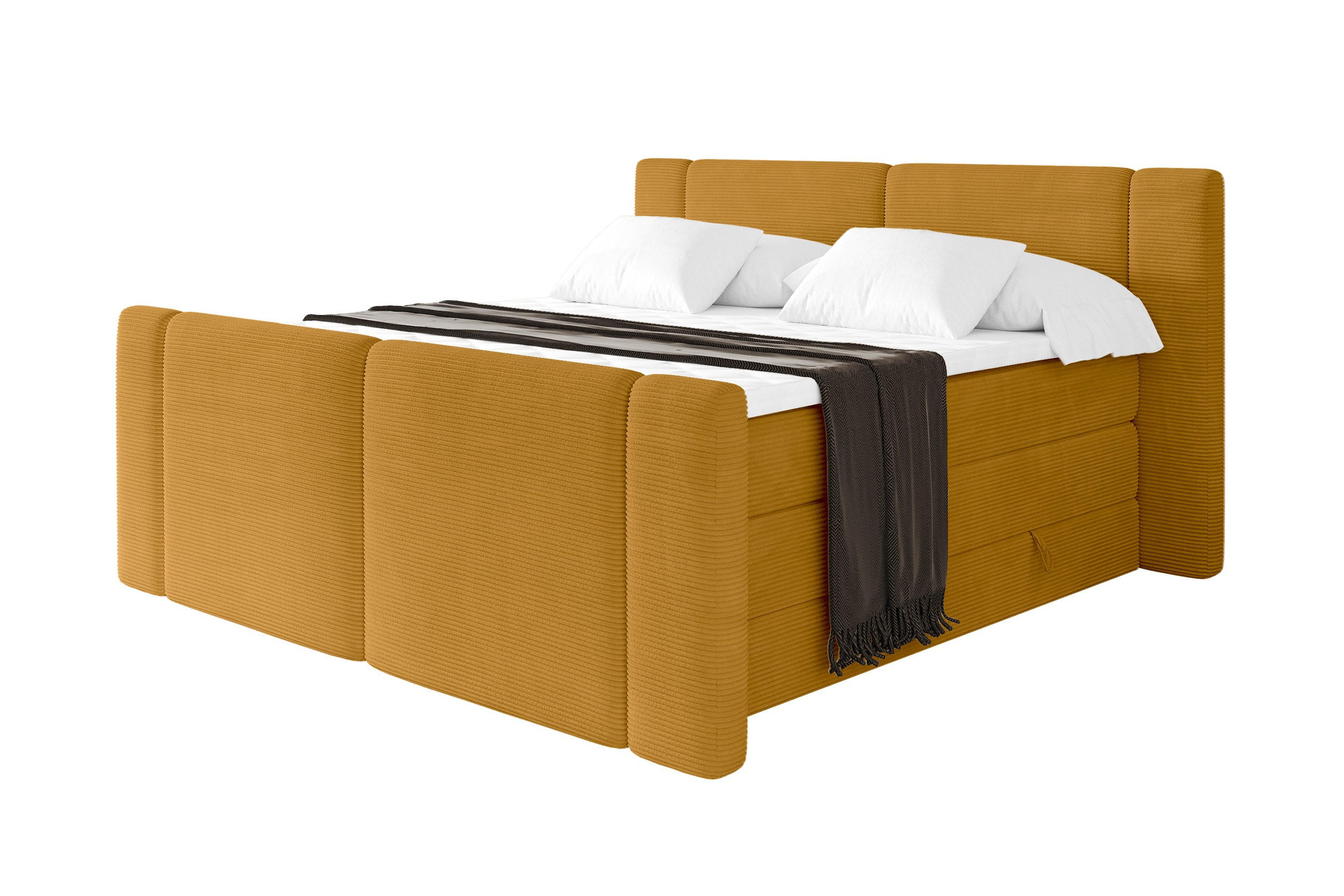 BOXSPRINGBETT mit Matratze H3/H4 - EVON KING Zanozek - 140x200 cm Senfgelb - Dunkelgelb, Holzwerkstoff (140/200cm) - ALTDECOR