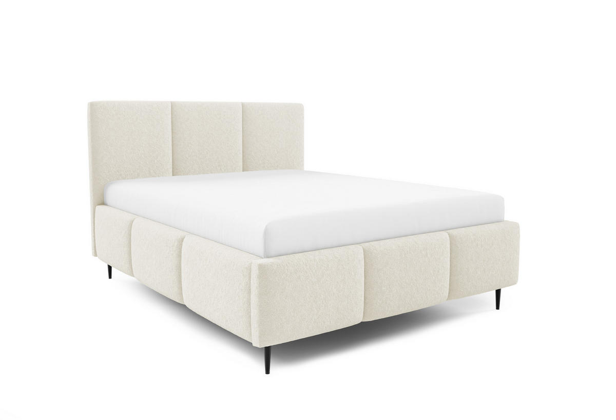 POLSTERBETT VALERIO mit Beinen mit Bettkasten, Bett 180x200,Doppelbett,Lattenrost,Boxspringbett-Optik,ohne Matratze,Schlafzimmer-Creme - Creme, Holz (180/200cm) - Furnistar