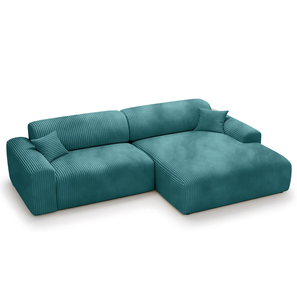 ECKSOFA mit Longchair - Cord - Türkis/Schwarz, Kunststoff/Textil (284/178cm) - home24