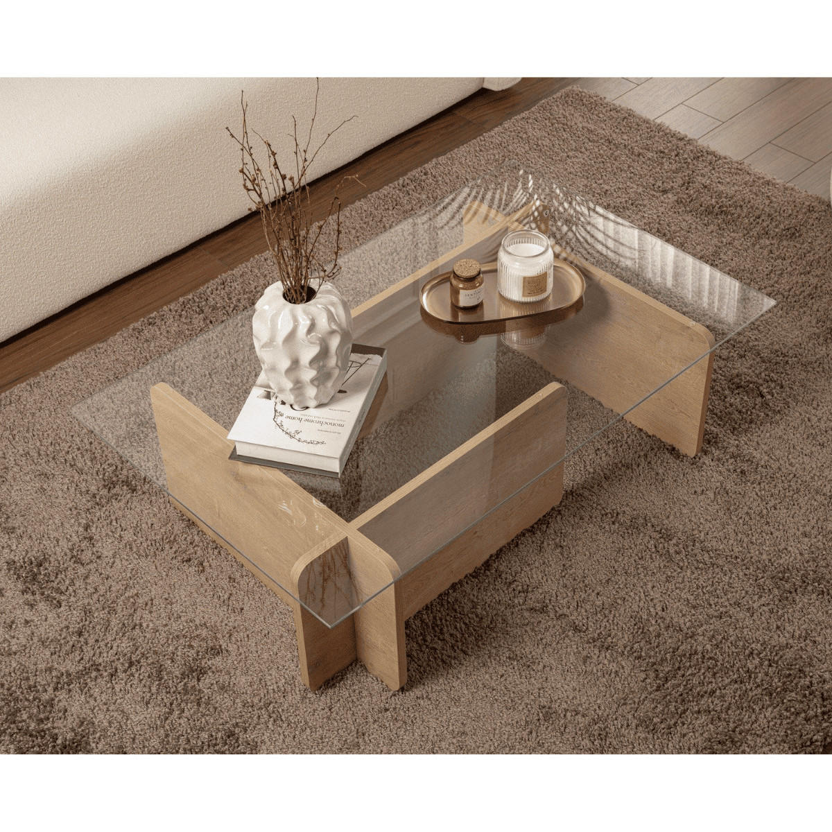 COUCHTISCH mit Tischplatte aus gehärtetem Glas 105/65/30 cm - Eichefarben, Holzwerkstoff (110/65/30cm) - Calicosy