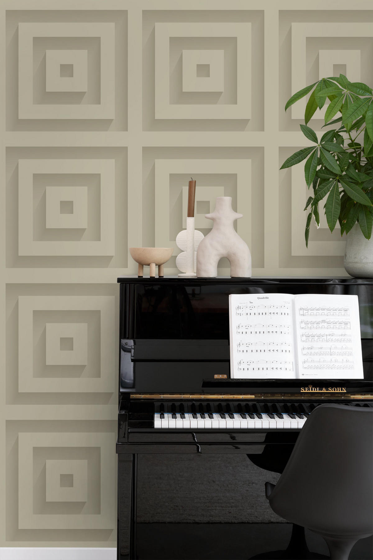 TAPETE 3D-Quadrate 50 x 900 cm - Beige, Papier (50/900cm) - Origin Wallcoverings