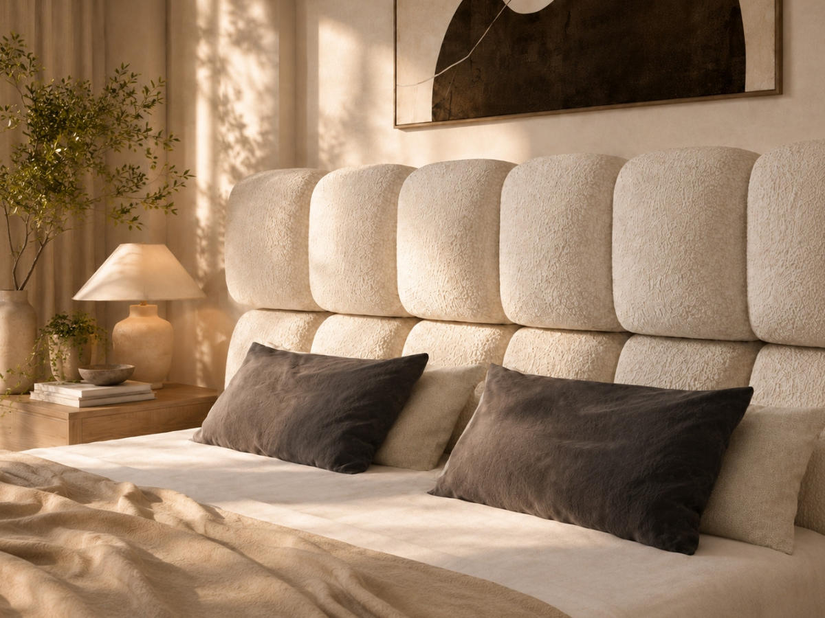POLSTERBETT TESSA 140x200 cm in Creme, gepolstertes Kopfteil, Metalllattenrost, Bettkasten, Bouclé-Stoff - Ecru, Holz/Textil (140/200cm) - EMLAR Home