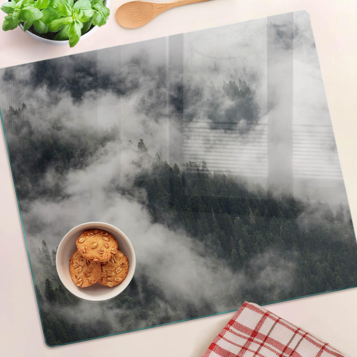 GLASPLATTE 60x52 cm Nebelwald - Grau, Glas (60/0.4/52cm) - TULUP