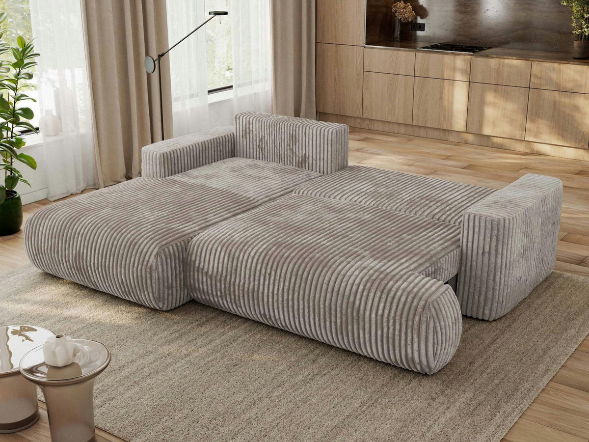 ECKSOFA OVO L Hellbraun Cord - Links Seite - Hellbraun/Schwarz, Kunststoff/Textil (271/195cm) - MKS