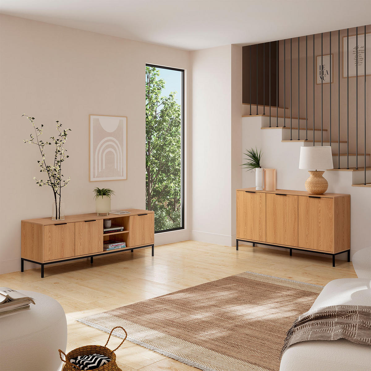 SIDEBOARD Auri 3 türen Eichenfarbe - Honigeiche, Holzwerkstoff (140/80/40cm)