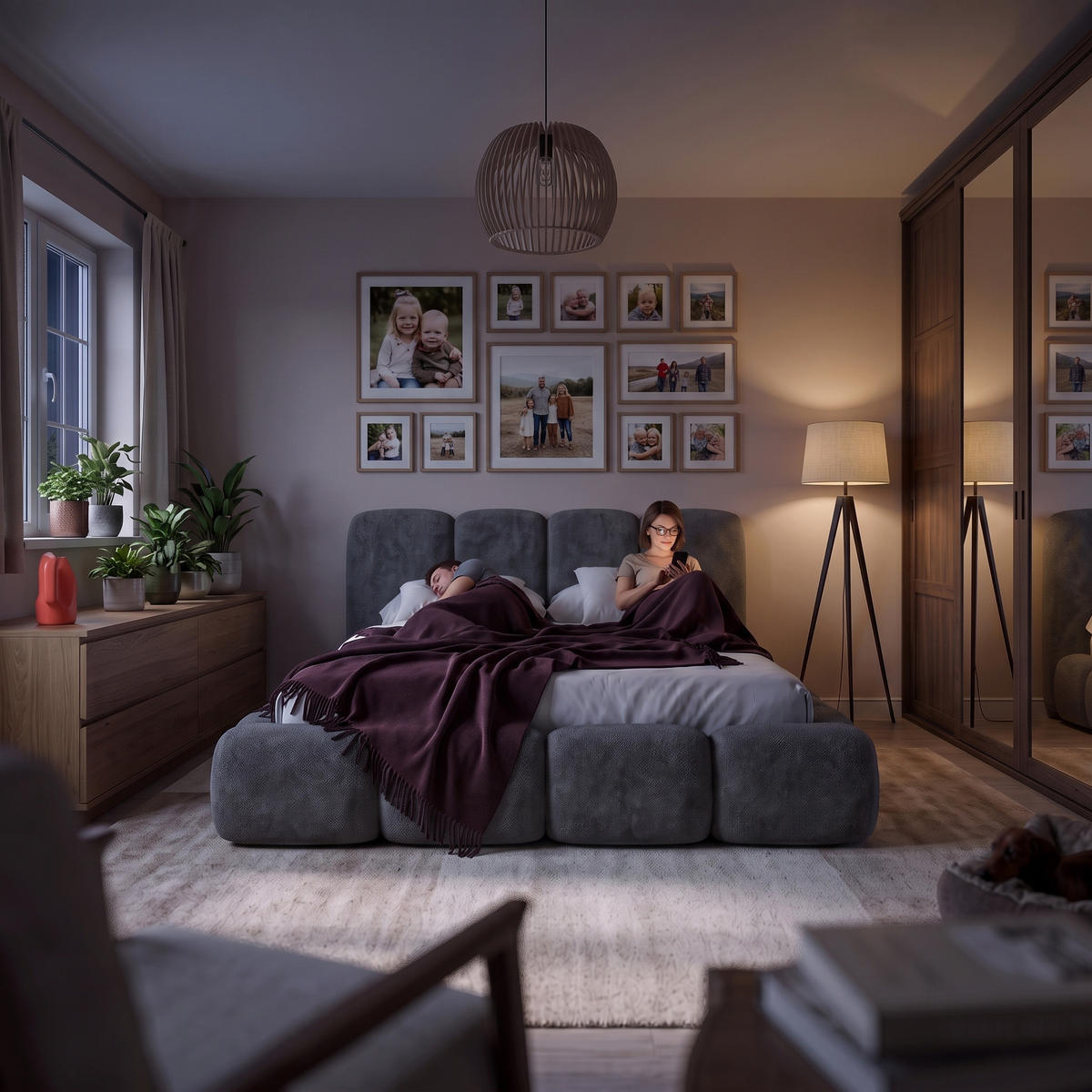 POLSTERBETT SUENO MAXI 200x200 cm in Dunkelgrau, gepolstertes Kopfteil, Metalllattenrost, Bettkasten, Chenille-Stoff - Dunkelgrau/Naturfarben, Holz/Textil (200/200cm) - Muffo