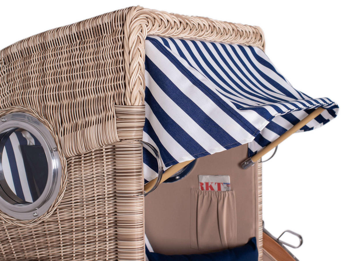 STRANDKORB Düne 1-Sitzer Teak 518 - Blau/Dunkelblau, Holz/Textil (96/165/80cm) - Mr. Deko