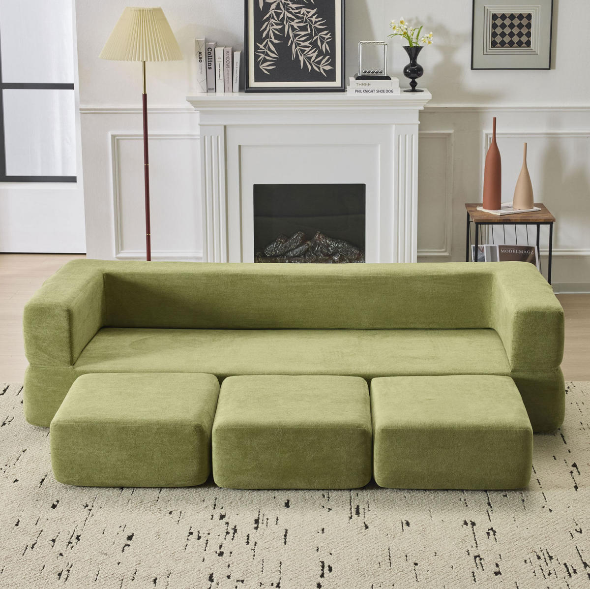 SOFA-BETT modular Grün Chenille Schaumstoff - Grün, Kunststoff (75.5/50/201cm) - Meubliv