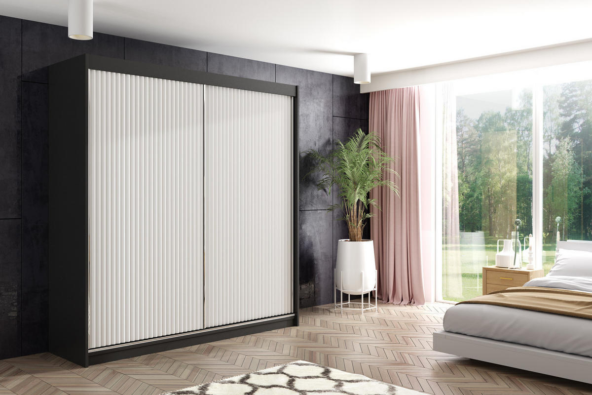 KLEIDERSCHRANK RYFLOX mit LED - 200 - Schwarz|Weiß - Schwarz/Weiß, Holzwerkstoff (200/215/61cm) - ALTDECOR